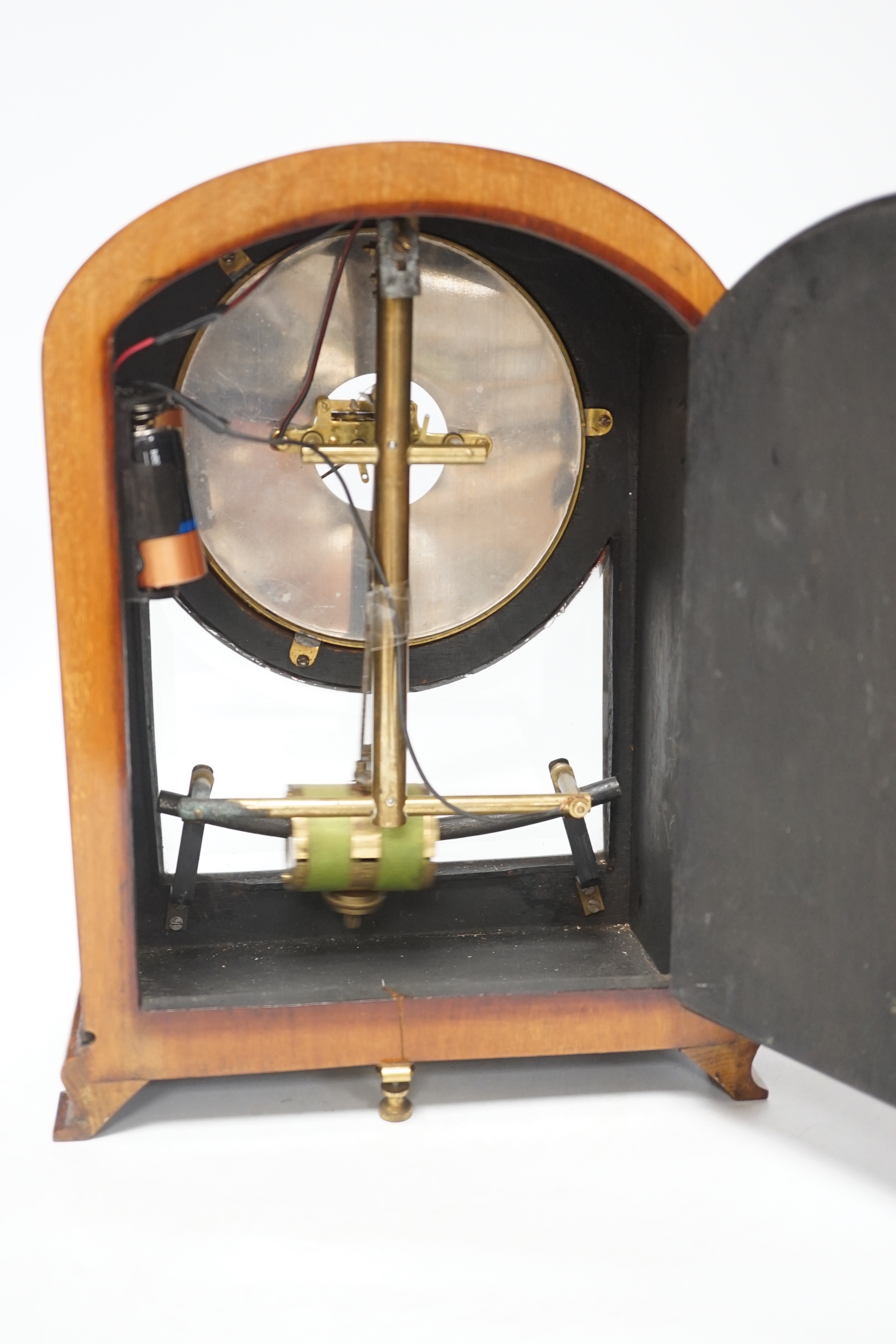 A Bulle electric mahogany mantel clock, 31cm high